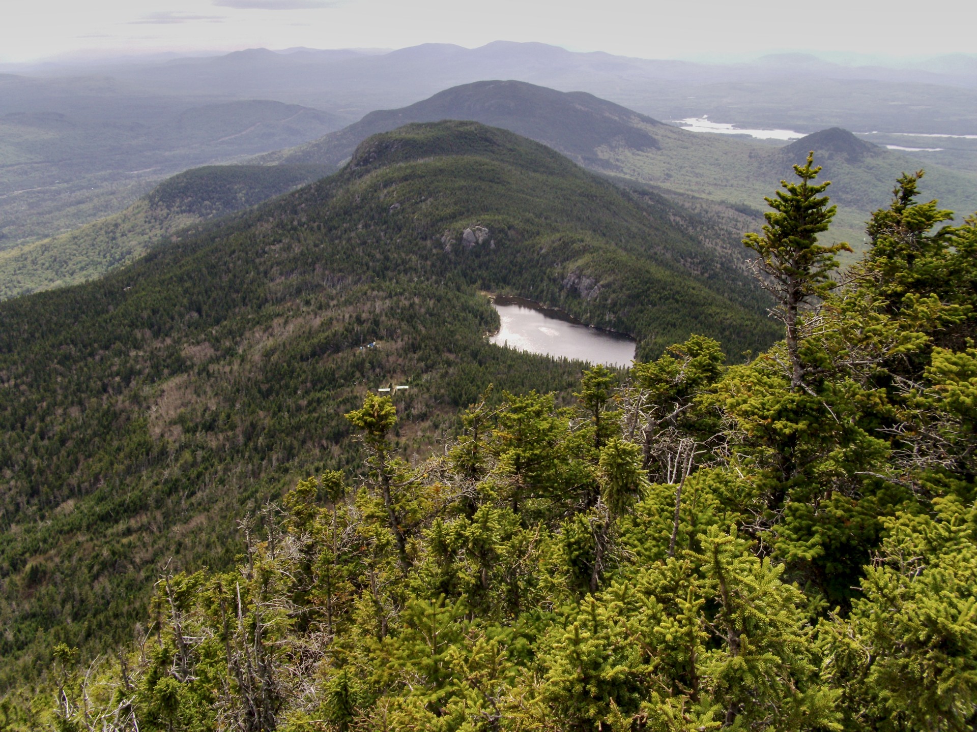 The open alpine ridge connecting West Peak and Avery Peak on Bigelow Mountain